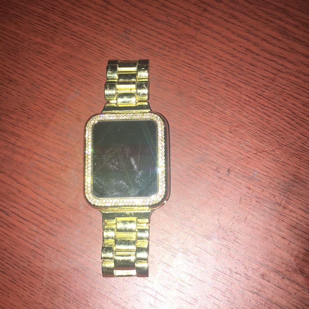 Square face man watch Digital Gold tone